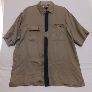 Vintage Jamie Sadock Mens Silk Button up Shirt Sz L Khaki/black Golf Resort wear